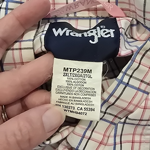 Wrangler Western Shirt Mens 2XLT Pink Breast Cancer Awareness Ribbon Button Down - Picture 5 of 8